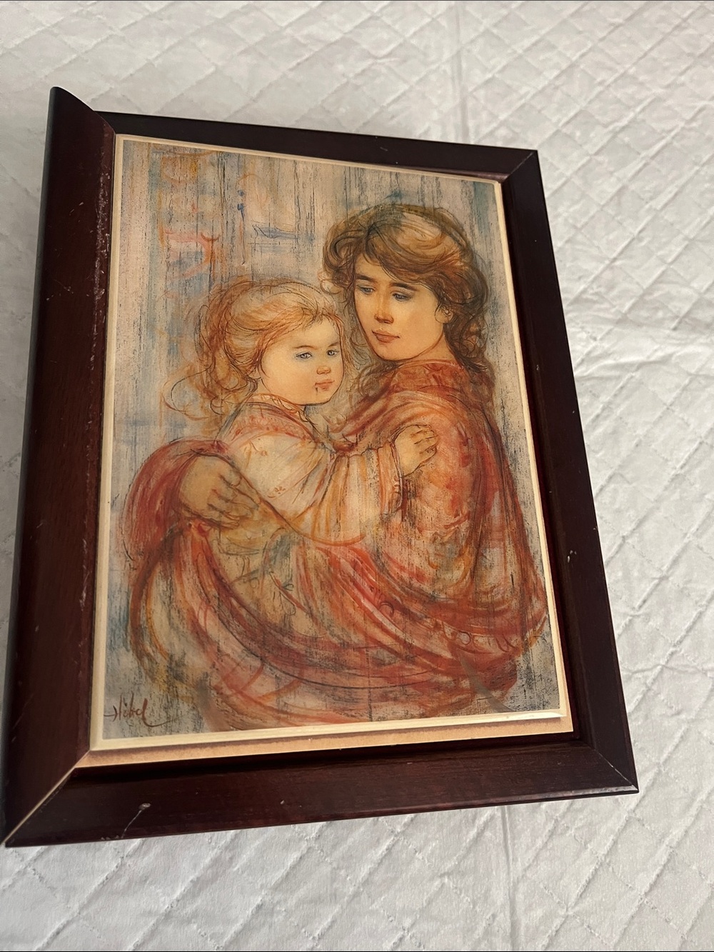 Mother and Child Framed Art Print in Brown and Red Hues
